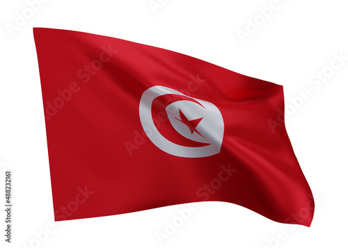 3d flag of Tunisia isolated against white background. 3d rendering.