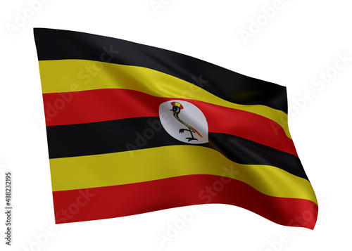 3d flag of Uganda isolated against white background. 3d rendering.