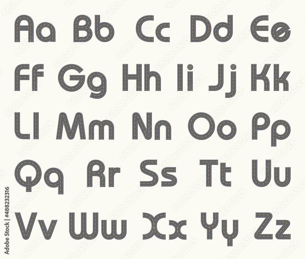 Vector alphabet in the form of a road Vector alphabet in the form of a road