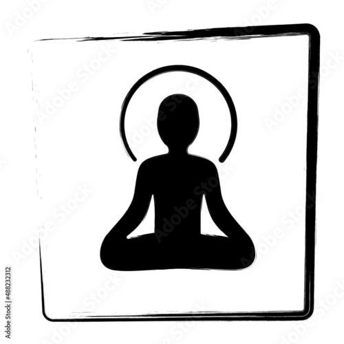 Meditation icon, framed brush strokes, vector illustration.