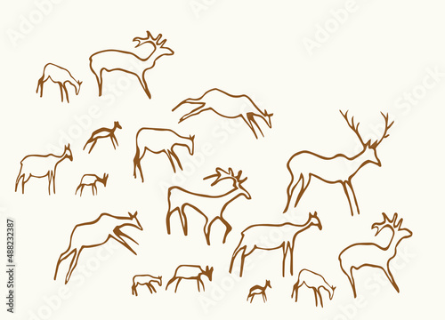 Primitive rock painting. Vector drawing