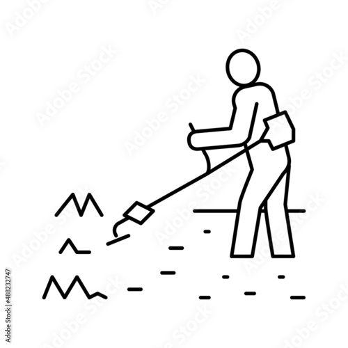 gardener cutting lawn grass line icon vector illustration