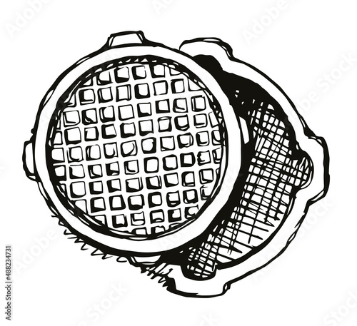 Round manhole cover. Vector drawing