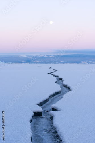 A big crack on the ice of Lake Baikal