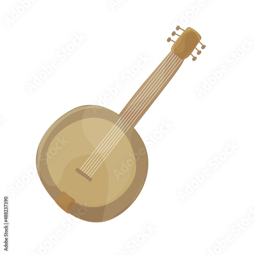 Colorful cartoon lute. String musical instrument. Music vector illustration for icon, badge, brochure or banner decoration