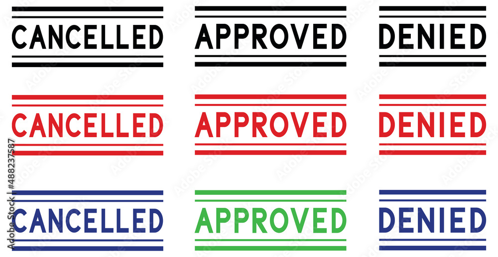 Rubber Stamp with Lines Clipart Set - Approved, Cancelled, Denied and ...