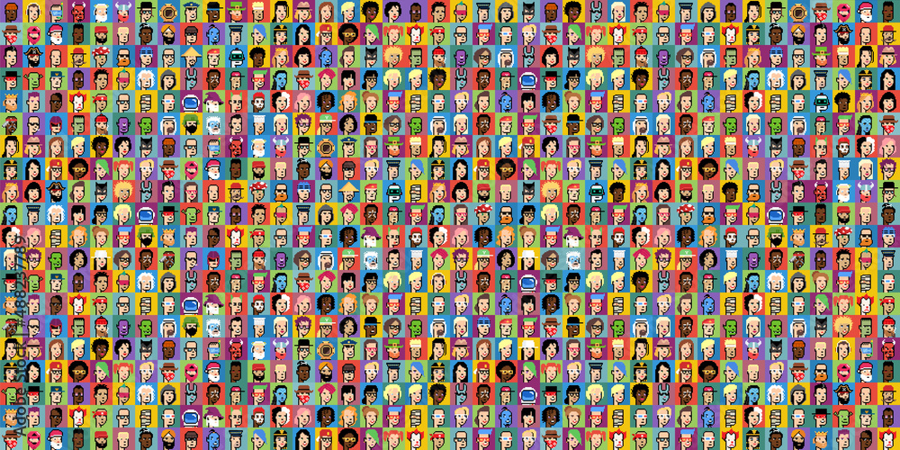 NFT concept background made of pixel avatars NFT concept background made of pixel avatars