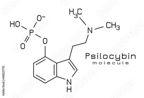 Psilocybin molecule, illustration of chemical formula photo