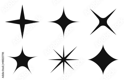 Sparkle stars vector icons, glare light effect for glam shiny