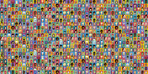 NFT concept background made of pixel avatars