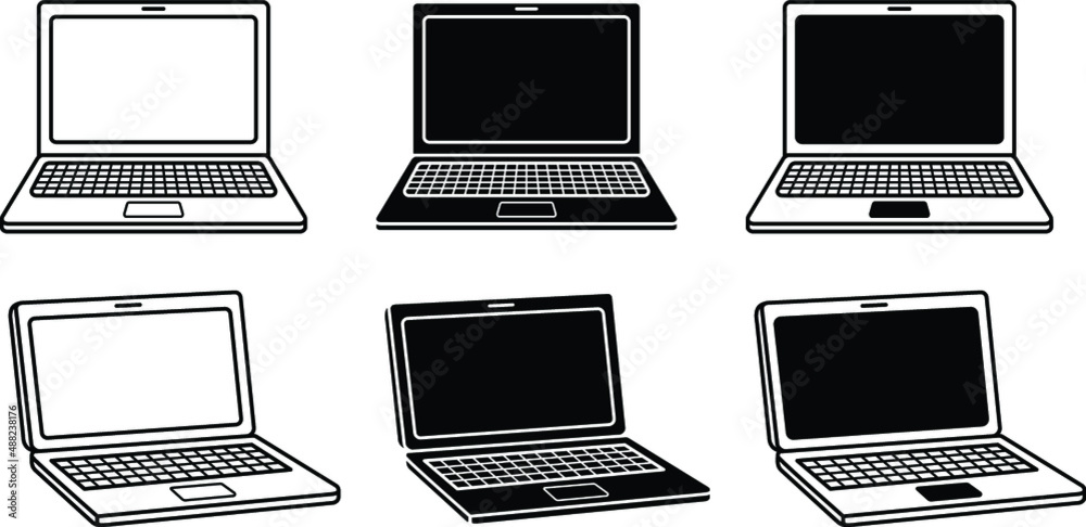 Best Laptop To Run Silhouette Cameo 3 Laptop Front and Angled Clipart Set - Outline and Silhouette Stock
