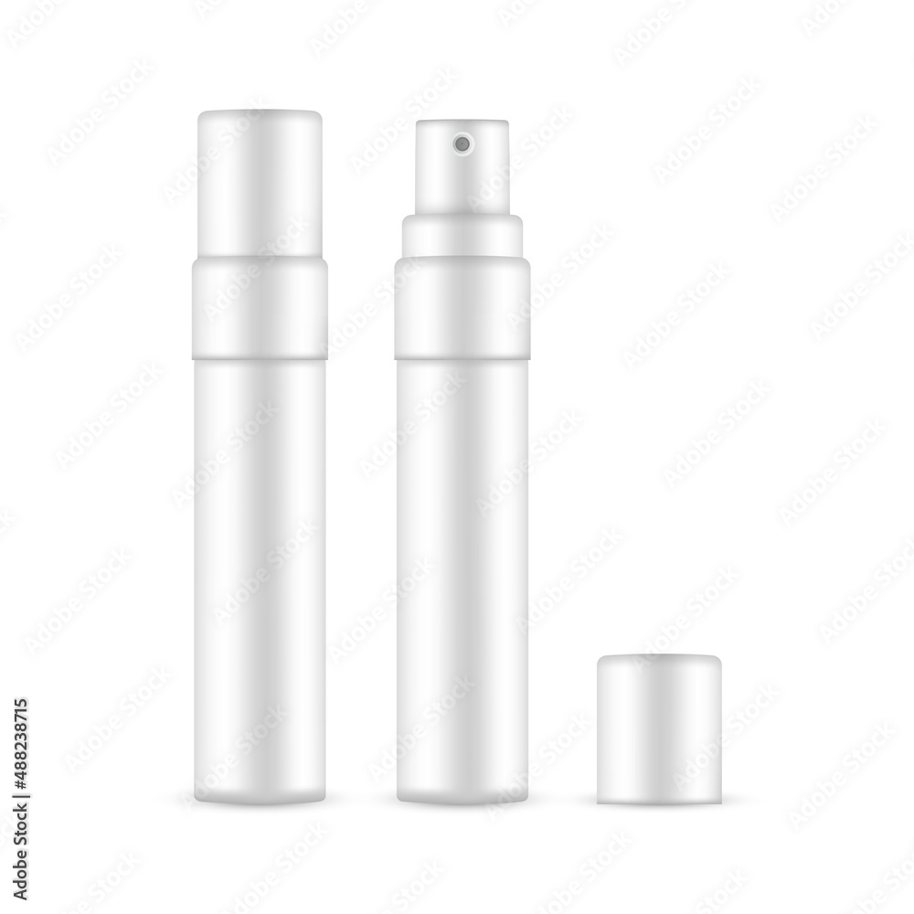 Perfume Atomizer Opened and Closed, Spray Bottle Mockup, Isolated on White Background. Vector Illustration Perfume Atomizer Opened and Closed, Spray Bottle Mockup, Isolated on White Background. Vector Illustration