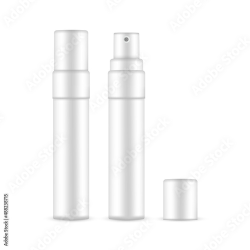 Perfume Atomizer Opened and Closed, Spray Bottle Mockup, Isolated on White Background. Vector Illustration