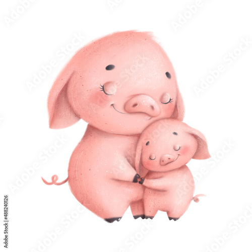 Fotografia Mother's Day animals. Father's day animals. Pig family.