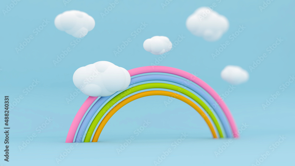 Cute candy rainbow with clouds, 3d illustration Cute candy rainbow with clouds, 3d illustration