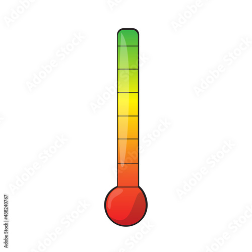 Cartoon indicator thermometer. Level rating indicator, good feedback, vector illustration. Cartoon thermometer element on white