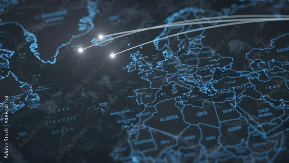 World War 3. Russia attacking United States of America with nuclear weapons animation.
