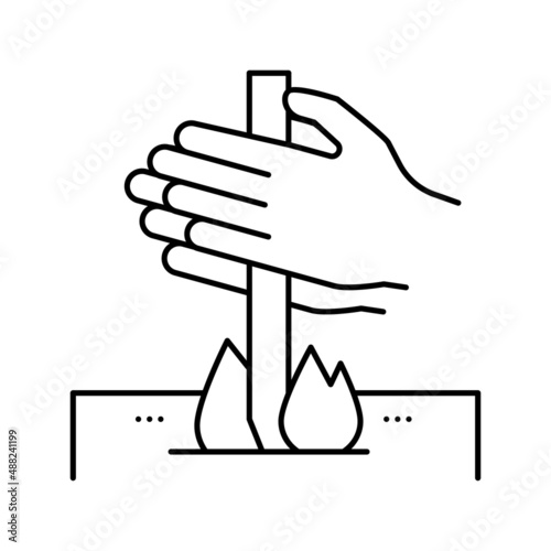 making fire by friction line icon vector illustration