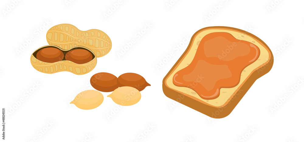 Vector illustration of peanut and peanut butter set. Vector set of peanut snacks