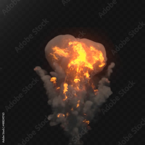 Realistic explosion. Detonation effect with smoke. Vector