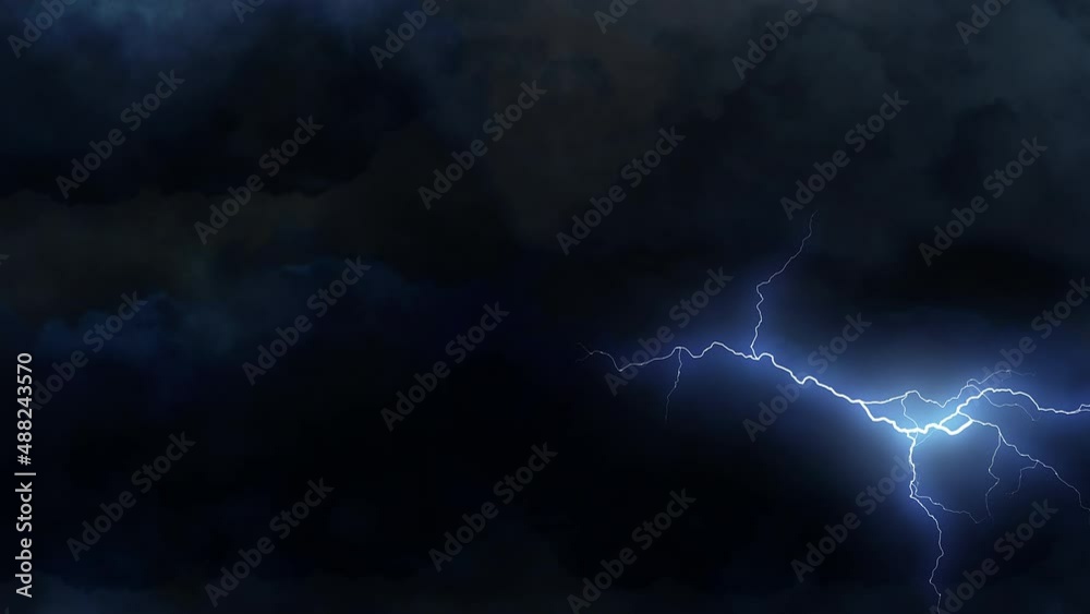 Camera Fly Through 3d animated dark stormy clouds with lightning bolts background