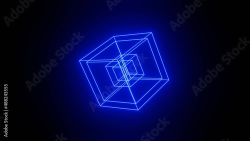 Abstract 3d blue cube moving animation.