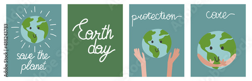 Earth Day. International Mother Earth Day. Environmental problems and environmental protection. Taking care of nature. A set of vector illustrations