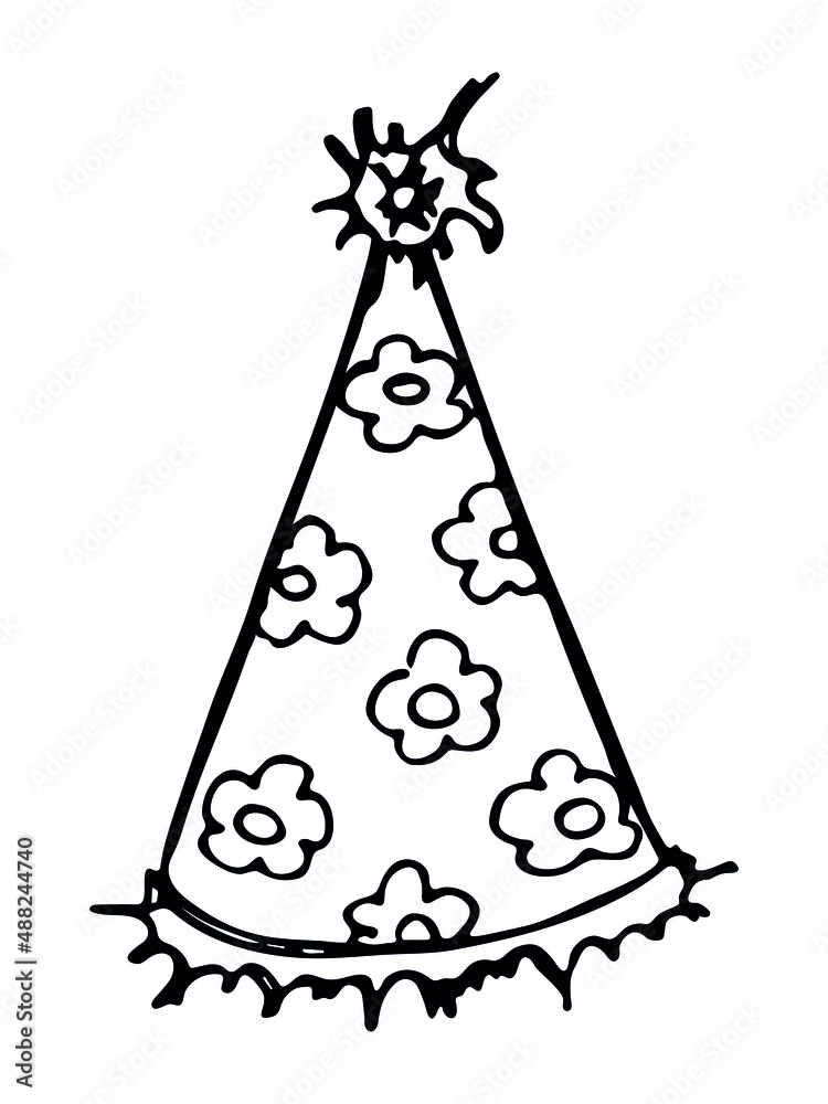 Hand drawn party hat illustration isolated on a white background. Birthday cap doodle. Holiday clipart. Hand drawn party hat illustration isolated on a white background. Birthday cap doodle. Holiday clipart.