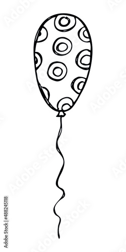 Hand drawn set of flying balloon illustration isolated on a white background. Birthday party balloon doodle. Holiday clipart.