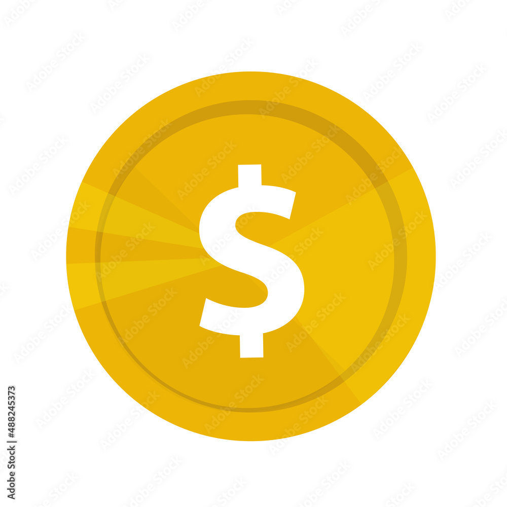 Illustration golden game coin with dollar sign isolated. Vector illustration on white background Illustration golden game coin with dollar sign isolated. Vector illustration on white background