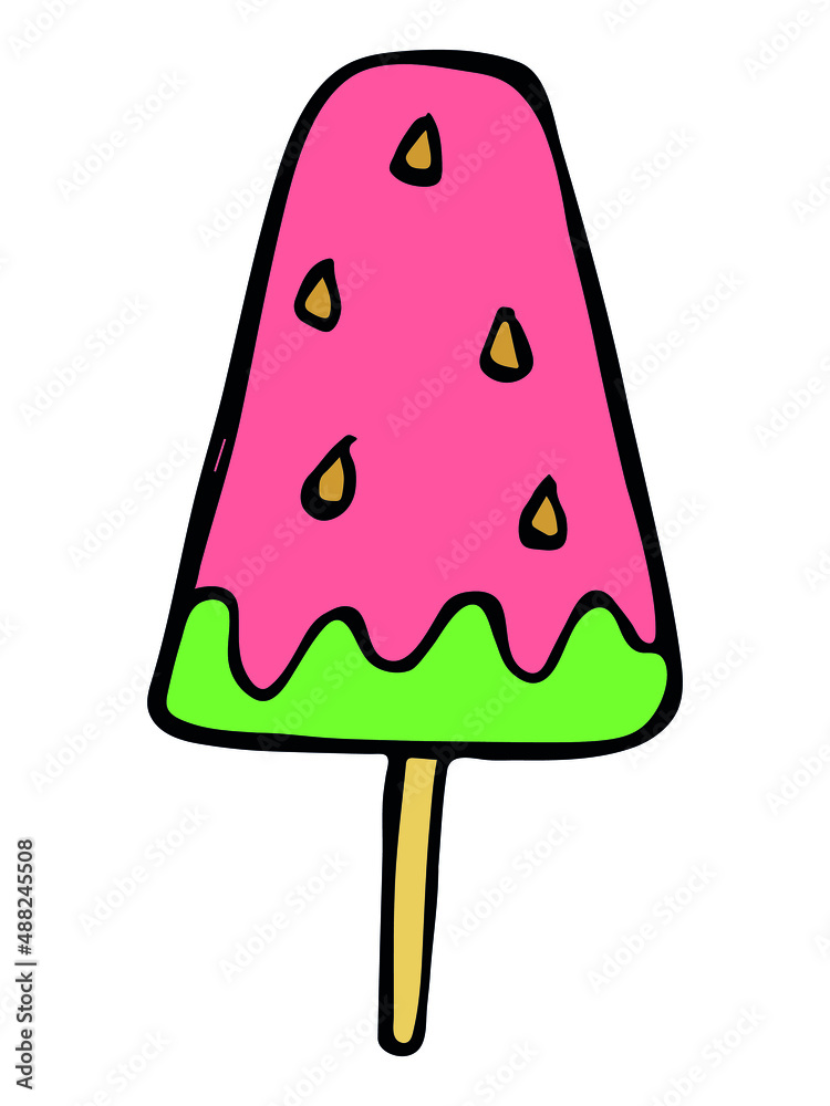 Vector hand drawn ice cream illustration isolated on white backgrounds. Cute colorful dessert clipart. For print, web, design, decor, logo. Vector hand drawn ice cream illustration isolated on white backgrounds. Cute colorful dessert clipart. For print, web, design, decor, logo.