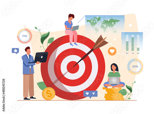 Target concept. Successful professional team achieves the goal. Digital marketing retargeting or remarketing. Goal, opportunities, achievement, teamwork, business, marketing vector illustration photo