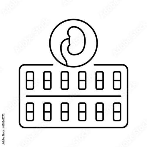 drugs package for kidney treatment line icon vector illustration