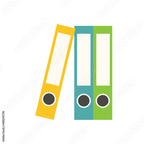 Colorful binders isolated on a white background. Concept of office supply. Vector folder and document manager, office space organization. Stationery