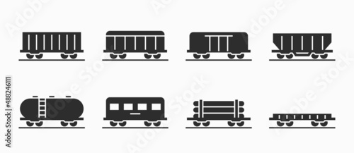 train wagon icon set. railway freight cars. isolated vector images photo