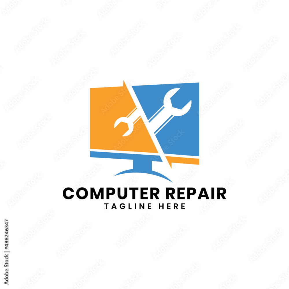 computer repair logo design template Stock Vector | Adobe Stock