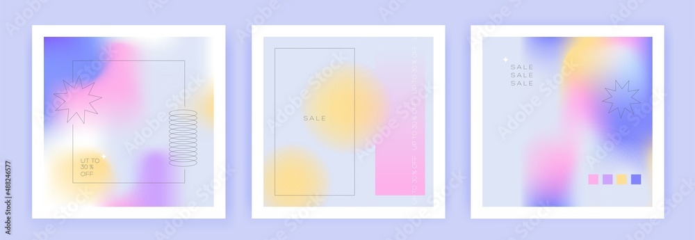 Set of Trendy Sale Post Social Media pack Template vector. Minimalistic abstract style with Gradient Shapes posts. Editable templates with space for text. Vector Illustration