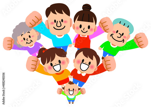家族,親子,子供,家庭,両親,小学生,イラスト,小学校,幼児,ファミリー,人物,全身,人,夫婦,子ども,シニア,高齢者,赤ちゃん,三世代,父,母,祖父母,祖父,祖母,楽しい,かわいい,明るい,仲良し,元気,笑顔,バンザイ,幼稚園,保育園,お父さん,お母さん,おじいちゃん,おばあちゃん,大家族,老人,育児,団欒,ほのぼの,ママ,幸せ,嬉しい,おじいさん,パパ,孫,おとうさん