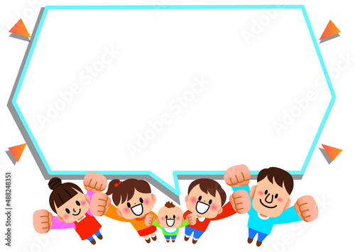 フレーム,フキダシ,家族,親子,子供,家庭,両親,小学生,イラスト,小学校,幼児,タイトル,囲み,飾り枠,枠,デザイン,広告,ファミリー,人物,全身,人,夫婦,子ども,赤ちゃん,父,母,楽しい,かわいい,明るい,仲良し,集合,春,夏,秋,冬,家,元気,笑顔,バンザイ,幼稚園,保育園,お父さん,お母さん,育児,ママ,幸せ,嬉しい,パパ,おとうさん