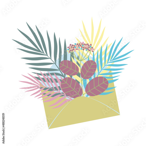 Palm leaves and yarrow in an envelope.