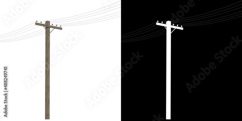3D rendering illustration of a wooden telephone pole photo