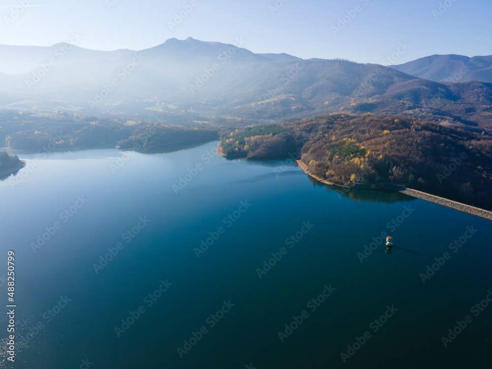 Aerial view of Srechenska Bara Reservoir, Bulgaria