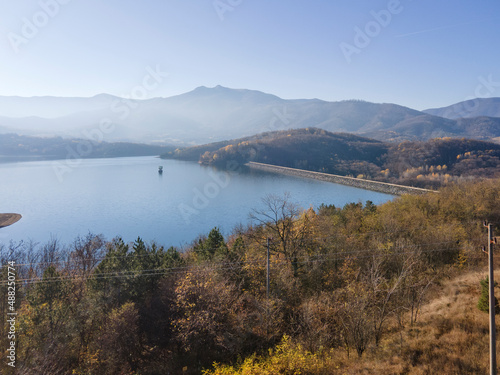Fototapeta Naklejka Na Ścianę i Meble -  Aerial view of Srechenska Bara Reservoir, Bulgaria