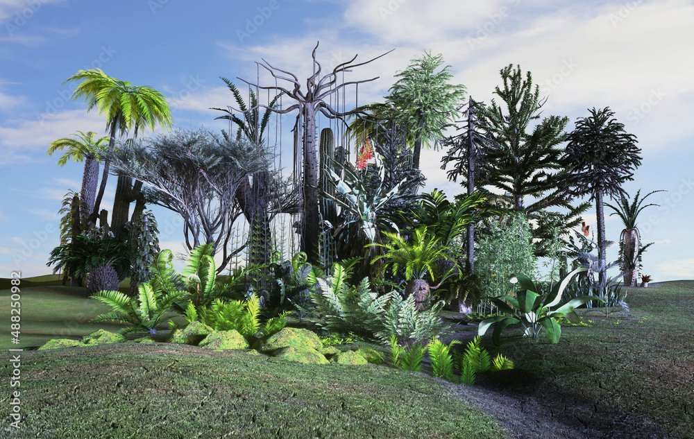 Fototapeta premium prehistoric forest Mesozoic era background render 3d