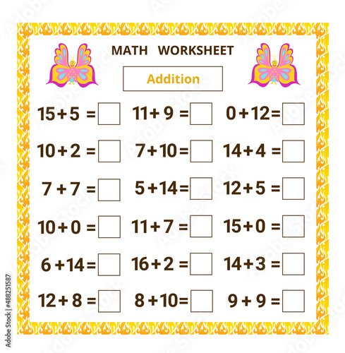 Math worksheet.Addition