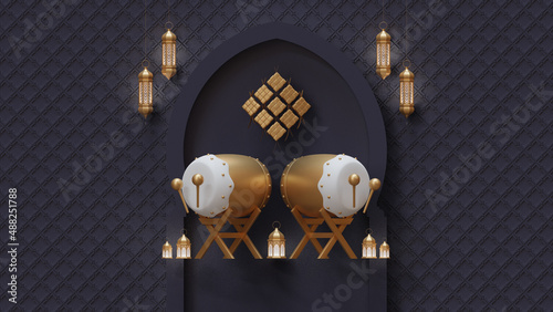 Eid Al Fitr Web Page Template WIth Double Bedug 3D Render Illustration