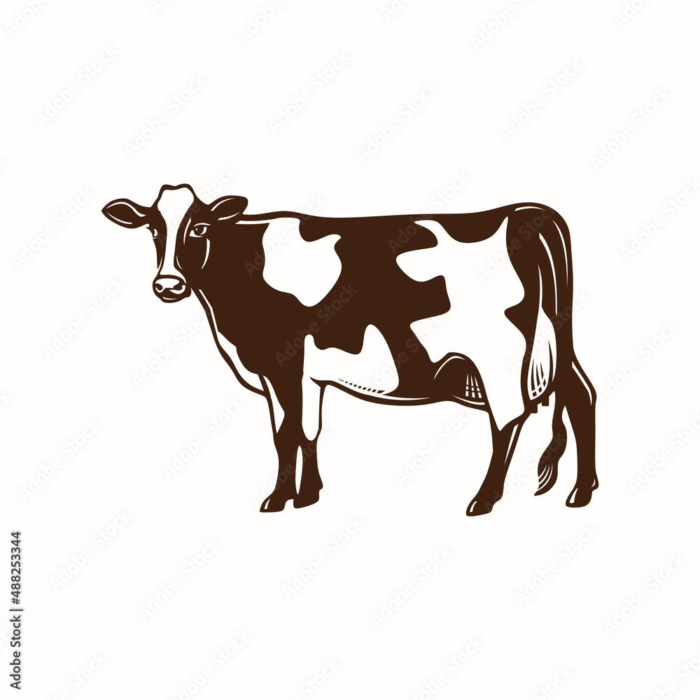cow milk breed logo, silhouette of dairy cow walking vector