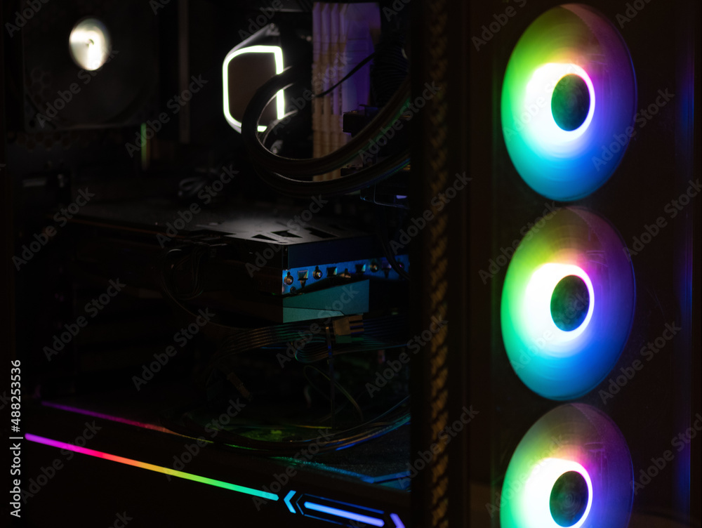 Fototapeta premium Personal computer in a beautiful case with lights