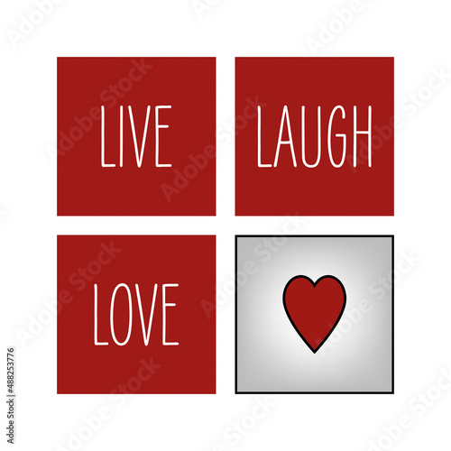 Live. Laugh. Love. Squares, Heart Icon and text.