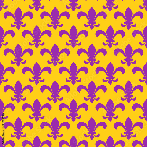 Mardi Gras Fleur de lis seamless pattern. Royal lily background. Vector template for carnival decorations.